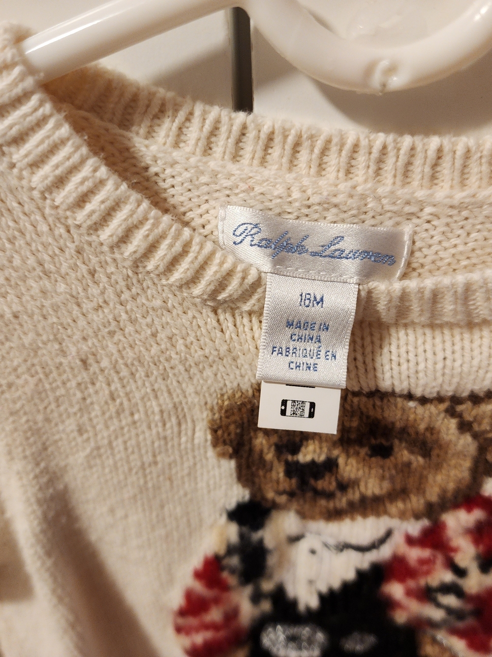 Ralph Lauren Cream Knit Teddy Bear Sweater with Puff Shoulders - Picture 2 of 2
